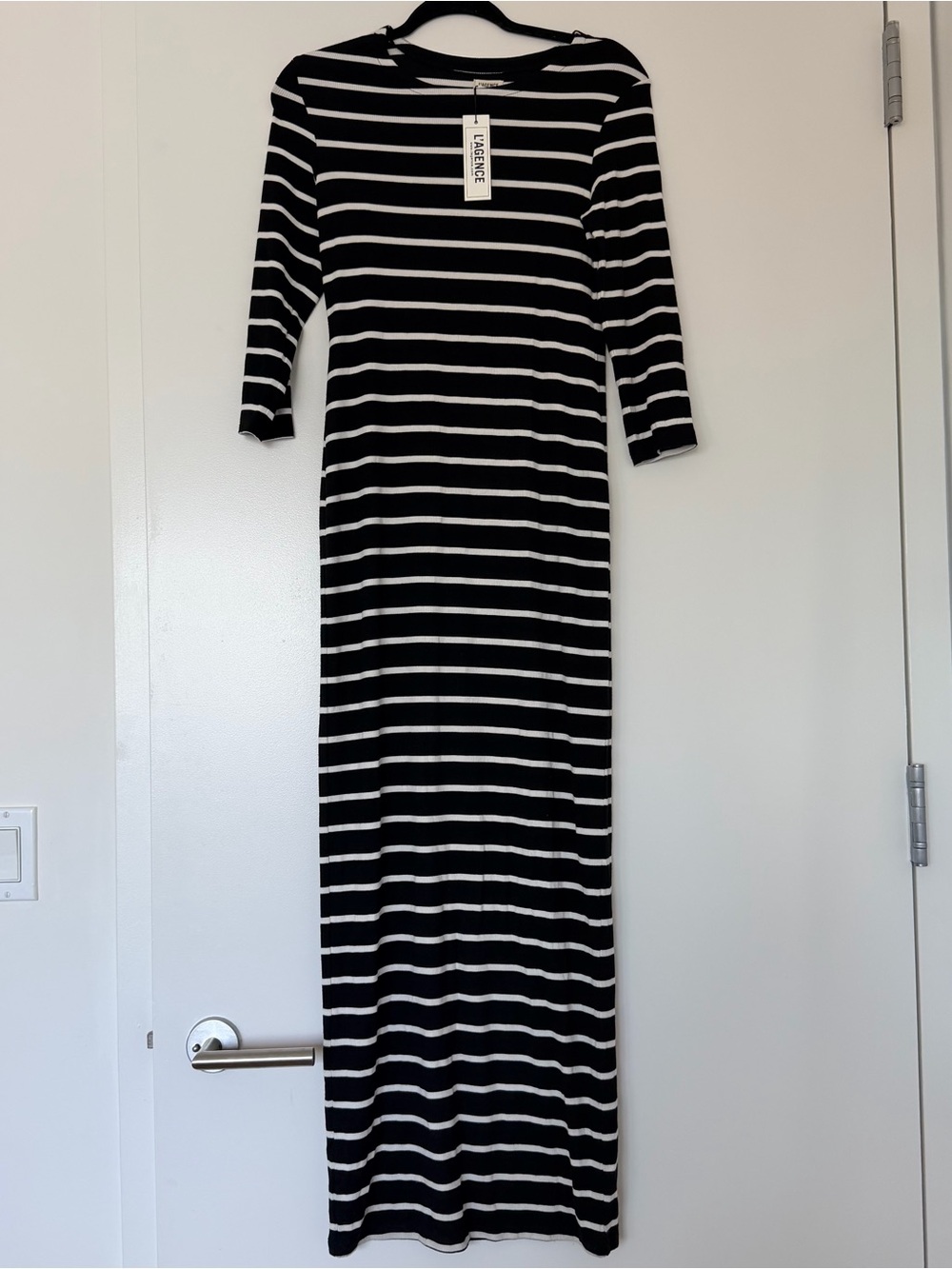 L'AGENCE Black and Ivory Striped Maxi Dress 3/4 sleeve maxi dress S NWT